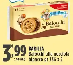 Rossotono Carrefour Barilla Baiocchi alla nocciola offerta