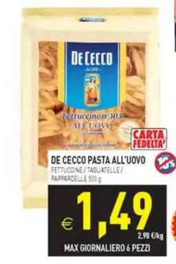 Supermercati Agorà De Cecco pasta all'uovo offerta