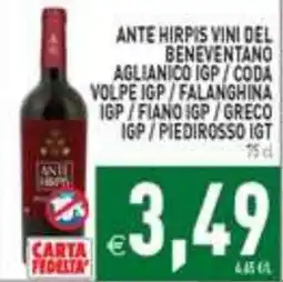 Supermercati Agorà Ante Hirpis vini del Beneventano offerta