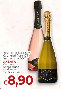Supermercati Nonna Isa Spumante Extra Dry Cagnulari Rosè IGT, Vermentino DOC AKÈNTA offerta
