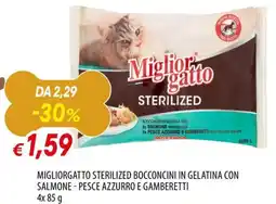 IperFamila Migliorgatto sterilized bocconcini in gelatina con salmone - pesce azzurro e gamberetti offerta