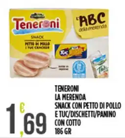 Supermercato Pollio Teneroni la merenda snack con petto di pollo e tuc/dischetti/panino con cotto offerta
