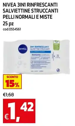 C+C maxigross Nivea 3in1 rinfrescanti salviettine struccanti pelli normali e miste offerta