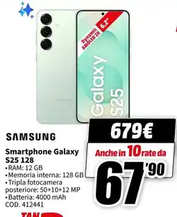 MediaWorld Samsung Smartphone Galaxy S25 128 offerta