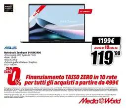 MediaWorld ASUS Zenbook 14 UM3406 offerta