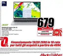 MediaWorld Notebook Aspire Lite 15 offerta