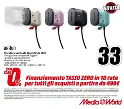 MediaWorld Braun Stiratore verticale QuickStyle Mini offerta
