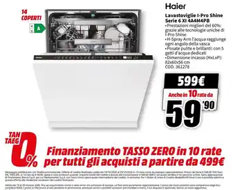 Lavastoviglie I-Pro Shine Serie 6 XI 4A4M4PB Haier