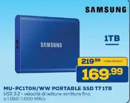 Euronics Bruno Samsung MU-PC1TOH/WW Portable SSD T7 1TB offerta