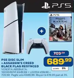 Euronics Bruno PS5 Disc Slim + Assassin's Creed Black Flag Resynced offerta