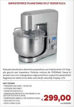 Vivo Supermercati Impastatrice planetaria 10 lt 1500w r.g.v. offerta