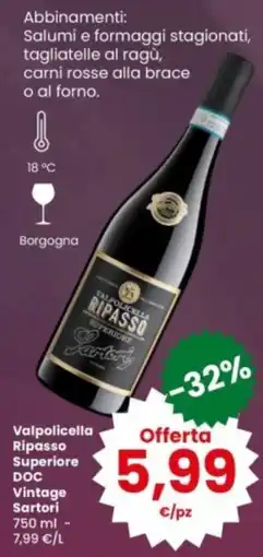 Interspar Valpolicella Ripasso Superiore DOC Vintage Sartori offerta