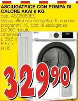 Mondo Brico Asciugatrice con pompa di calore Akai 8 kg offerta