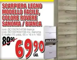 Mondo Brico Scarpiera legno modello facile colore rovere sanoma / bianca offerta