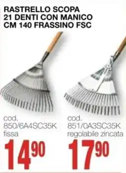 Mondo Brico Rastrello scopa 21 denti con manico cm 140 frassino fsc offerta