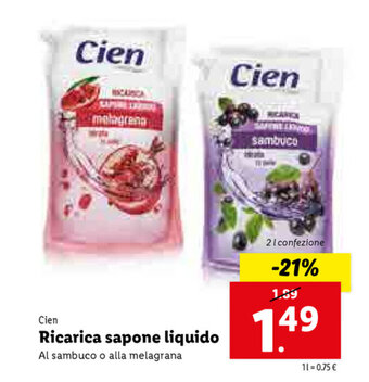Lidl Cien Ricarica sapone liquido offerta