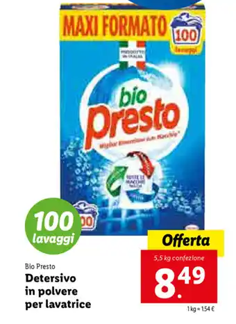 Lidl Bio Presto Detersivo in polvere per lavatrice offerta