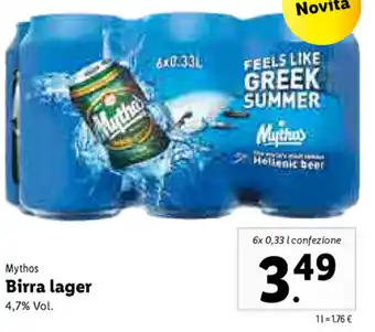 Lidl Mythos Birra lager 6x0,33 offerta
