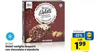 Lidl Bon Gelati vaniglia ricoperti con cioccolato e mandorle offerta