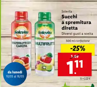 Lidl Solevita Succhi a spremitura diretta 500ml offerta
