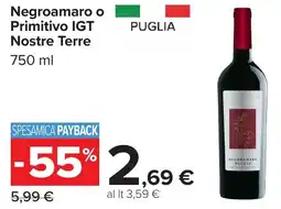 Carrefour Negroamaro o Primitivo IGT Nostre Terre offerta