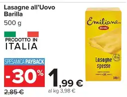 Carrefour Lasagne all’Uovo Barilla offerta