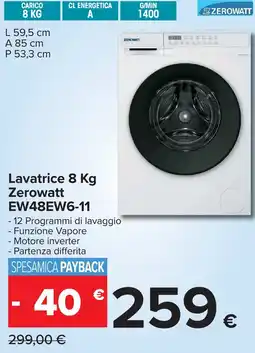 Carrefour Lavatrice 8 Kg Zerowatt offerta