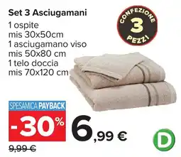 Carrefour Set 3 Asciugamani offerta