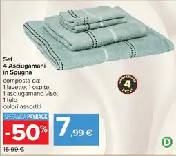 Carrefour Set 4 Asciugamani in Spugna offerta