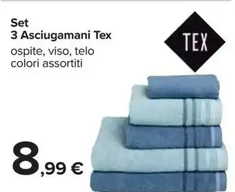Carrefour Market Tex set 3 asciugamani, beige: ospite 30x50 cm, viso 50x80 cm, telo 70x120 cm offerta