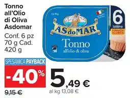 Carrefour Market Tonno all'olio di oliva Asdomar offerta