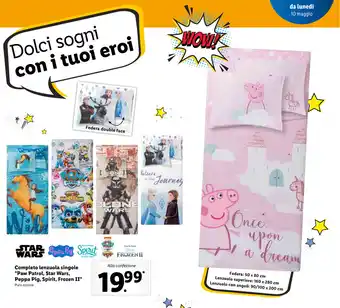 Lidl Completo lenzuola singole "Paw Patrol, Star Wars, Peppa Pig, Spirit, Frozen II" offerta