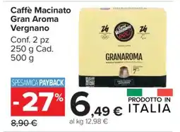 Carrefour Caffè Macinato Gran Aroma Vergnano offerta