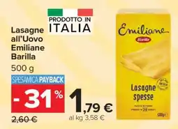 Carrefour Lasagne all'uovo Emiliane Barilla offerta