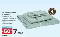 Carrefour Set 4 Asciugamani in Spugna offerta