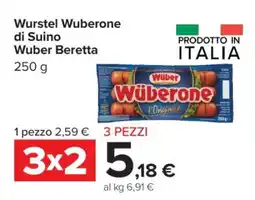 Carrefour Wurstel Wuberone di Suino Wuber Beretta offerta
