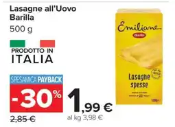 Carrefour Lasagne all'Uovo Barilla offerta