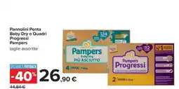 Carrefour Pannolini Penta Baby Dry o Quadri Progressi Pampers offerta