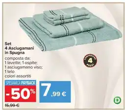 Carrefour Set 4 Asciugamani in Spugna offerta