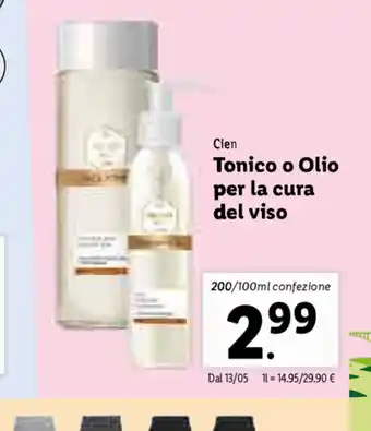 Lidl Cien Tonico o Olio per la cura del viso 200/100ml offerta