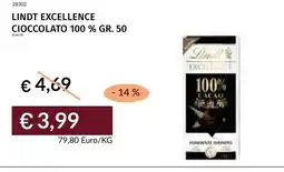 Prezzemolo e Vitale Lindt Excellence cioccolato 100% cacao offerta