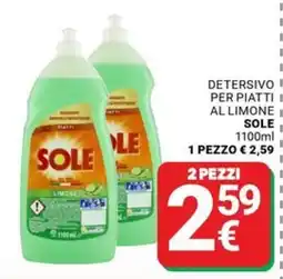 Supermercati Gulliver Detersivo per piatti al limone Sole offerta