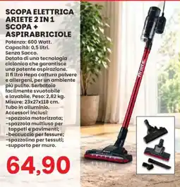 Prix Quality Scopa elettrica Ariete 2 in 1 scopa + aspirabriciole offerta
