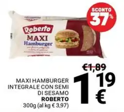 Supermercati Gulliver Maxi hamburger integrale con semi di sesamo Roberto offerta