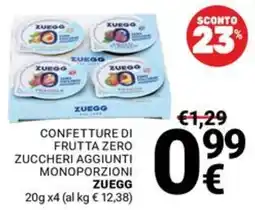Supermercati Gulliver Confettura di frutta zero zuccheri aggiunti monoporzioni Zuegg offerta