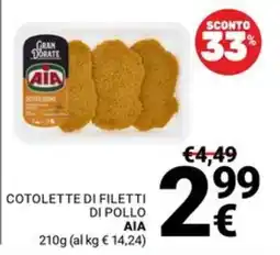 Supermercati Gulliver Cotolette di filetti di pollo AIA offerta