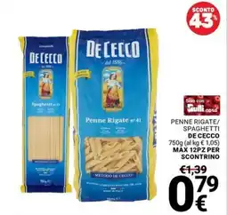 Supermercati Gulliver Penne Rigate/Spaghetti De Cecco offerta