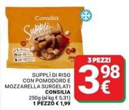 Supermercati Gulliver Suppli di riso con pomodoro e mozzarella surgelati Consilia offerta