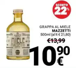 Supermercati Gulliver Grappa al miele Mazzetti offerta