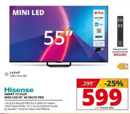 Comet Hisense SMART TV ULED MINI LED 55" 4K 55U7S PRO offerta